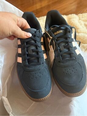 adidas Navy Suede Sneakers with Light Pink Stripes